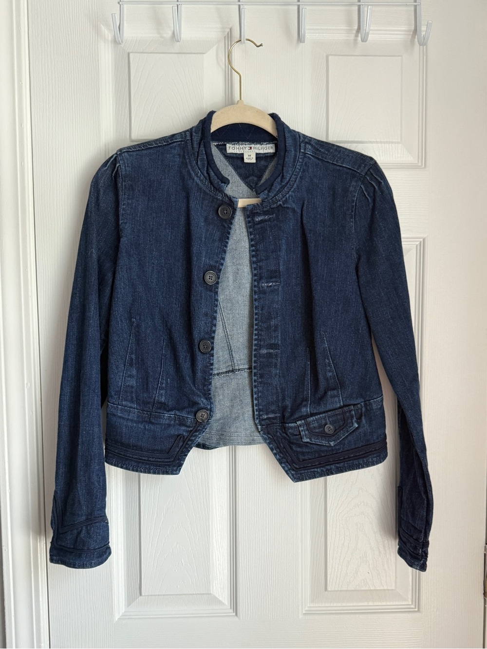 Tommy Hilfiger Size M Cropped Denim Jacket | Y2K Dark Wash Jean Jacket
